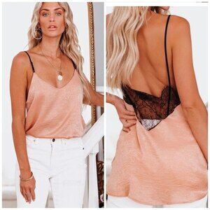 Vici Florence Satin Lace Cami Peach Pink Tank Top with Adjustable Straps XS